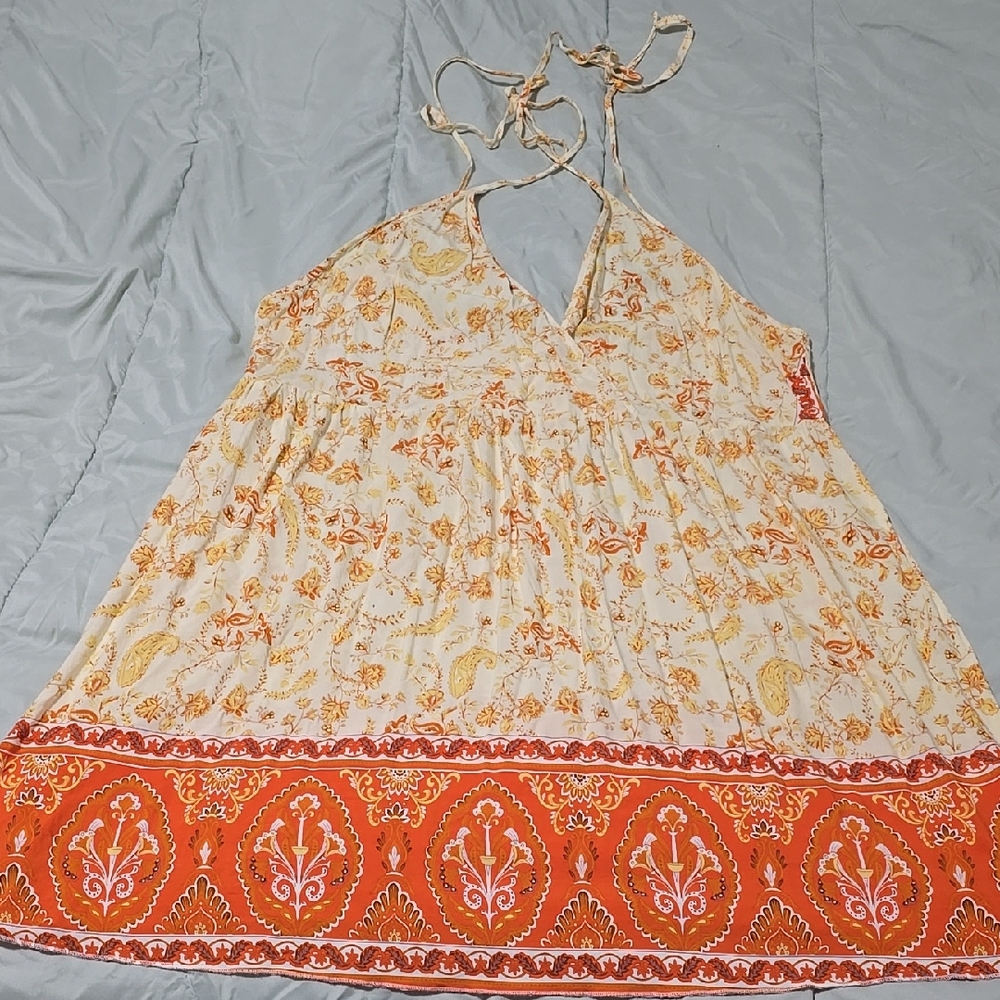 Bohemian Orange and Cream Dress